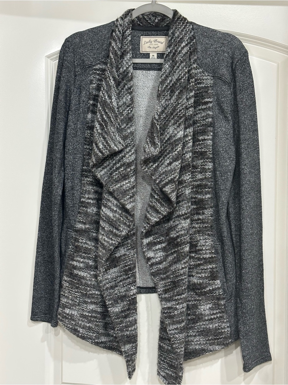 Lucky Brand Gray Knit Open-Front Draped Cardigan